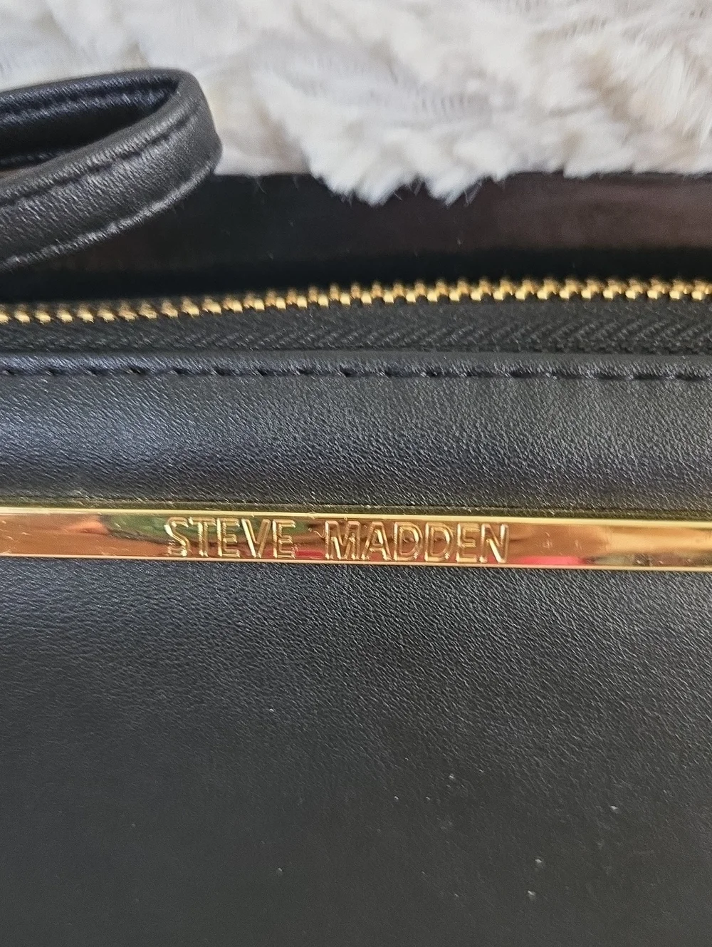 Steve Madden Black Wristlet Clutch with Gold Accents NWT IN BOX